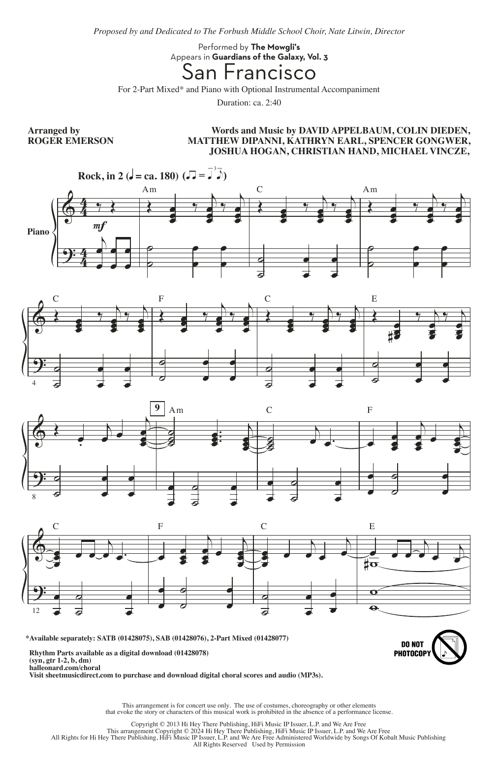 The Mowgli's San Francisco (arr. Roger Emerson) sheet music notes and chords arranged for SAB Choir