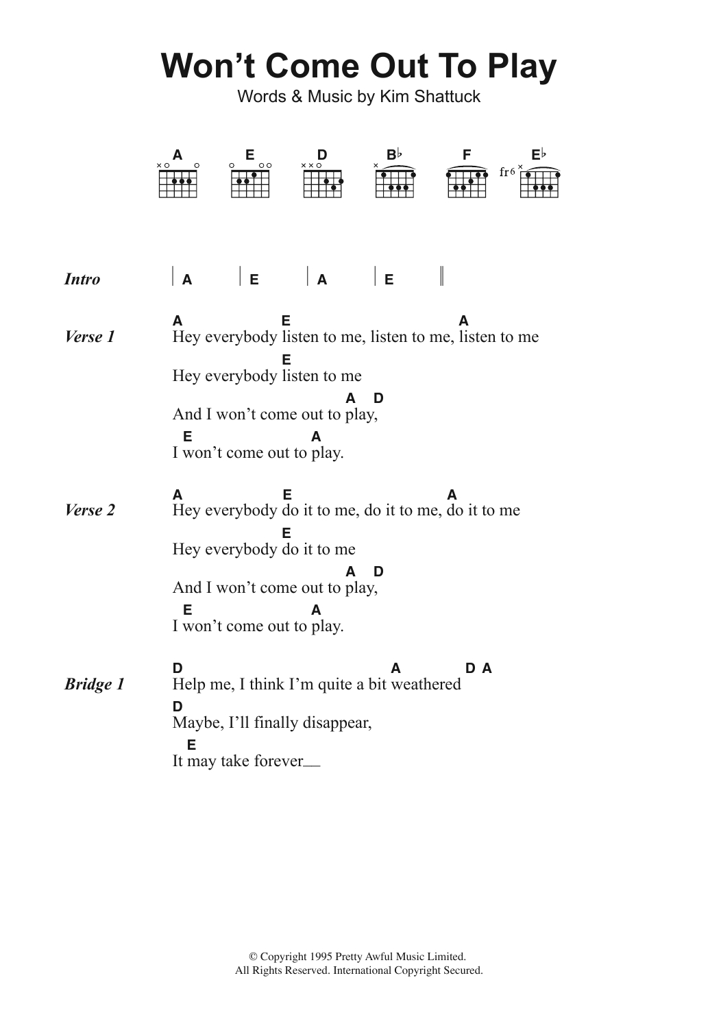 The Muffs Won't Come Out To Play sheet music notes and chords arranged for Guitar Chords/Lyrics
