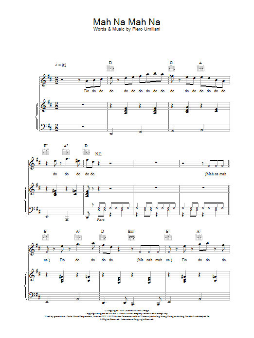 The Muppets Mah Na Mah Na sheet music notes and chords arranged for Piano Chords/Lyrics