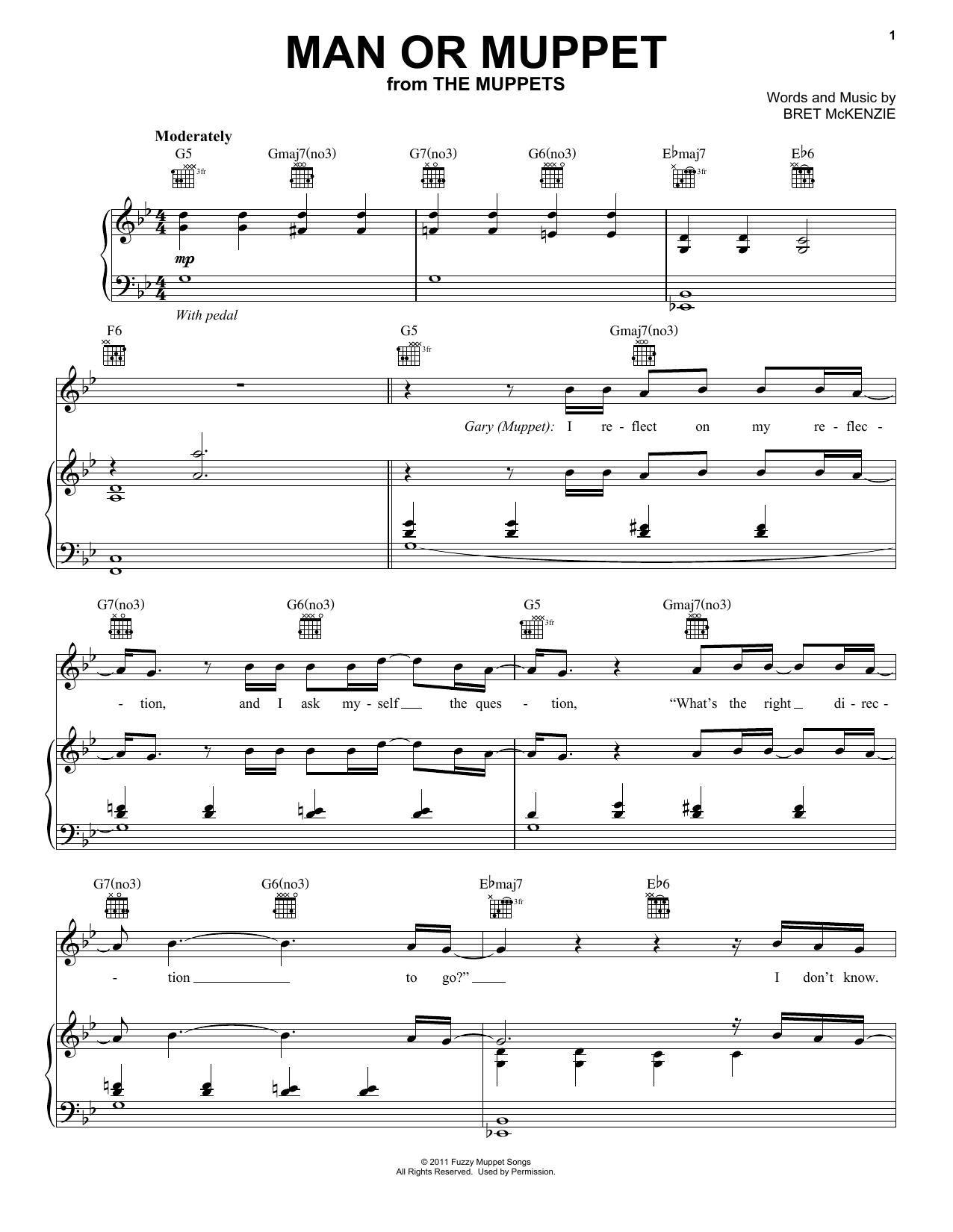 The Muppets Man Or Muppet sheet music notes and chords arranged for Piano, Vocal & Guitar Chords (Right-Hand Melody)