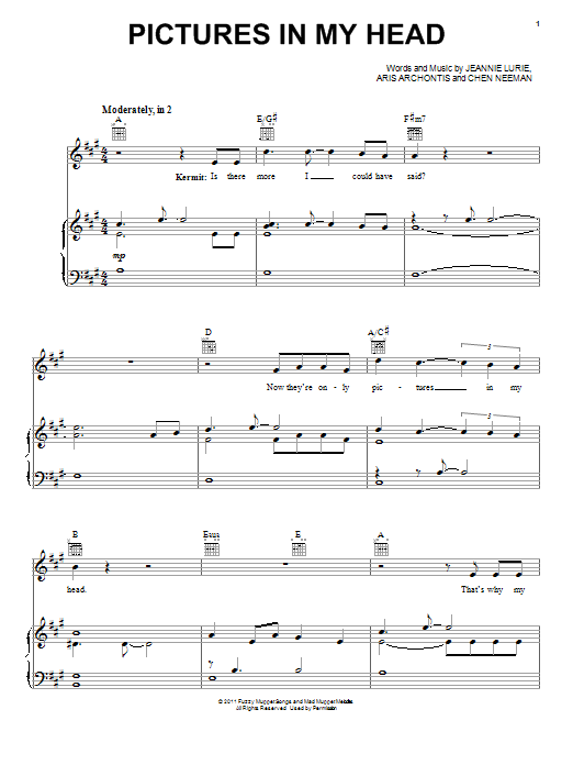 The Muppets Pictures In My Head sheet music notes and chords arranged for Piano, Vocal & Guitar Chords (Right-Hand Melody)