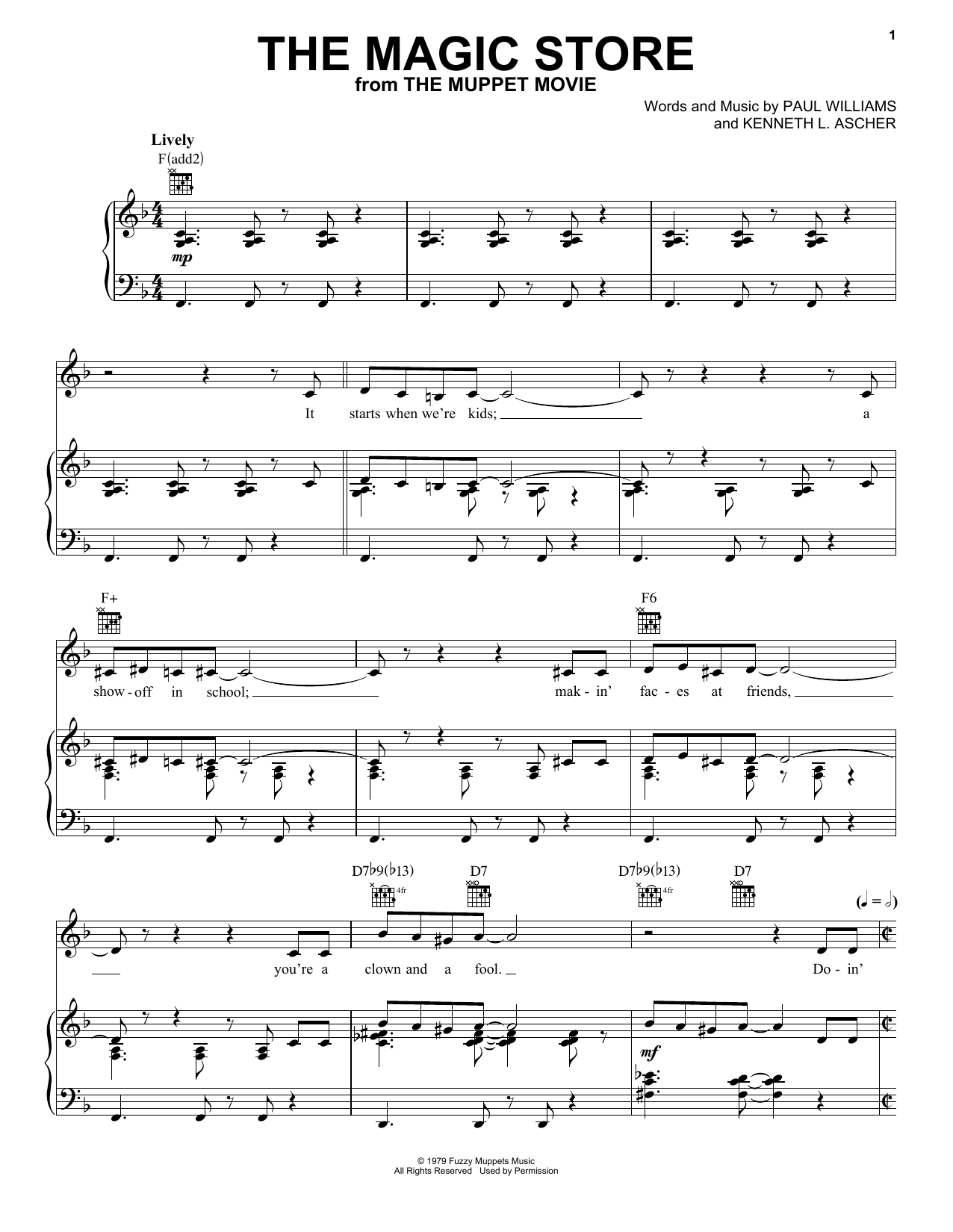 The Muppets The Magic Store (from The Muppet Movie) sheet music notes and chords arranged for Piano, Vocal & Guitar Chords (Right-Hand Melody)