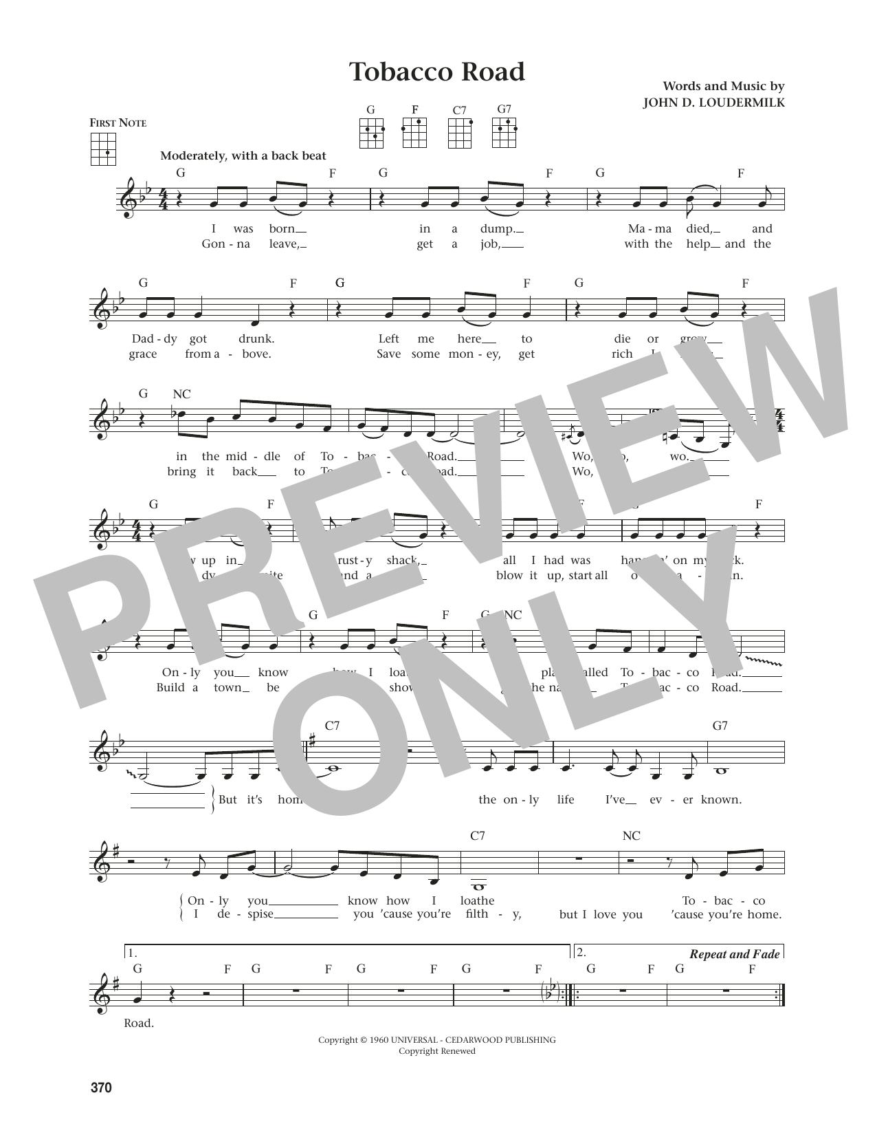 The Nashville Teens Tobacco Road (from The Daily Ukulele) (arr. Jim Beloff) sheet music notes and chords arranged for Ukulele