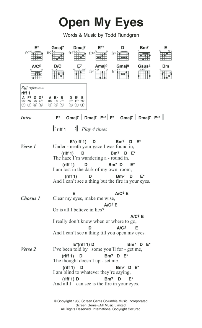 The Nazz Open My Eyes sheet music notes and chords arranged for Guitar Chords/Lyrics