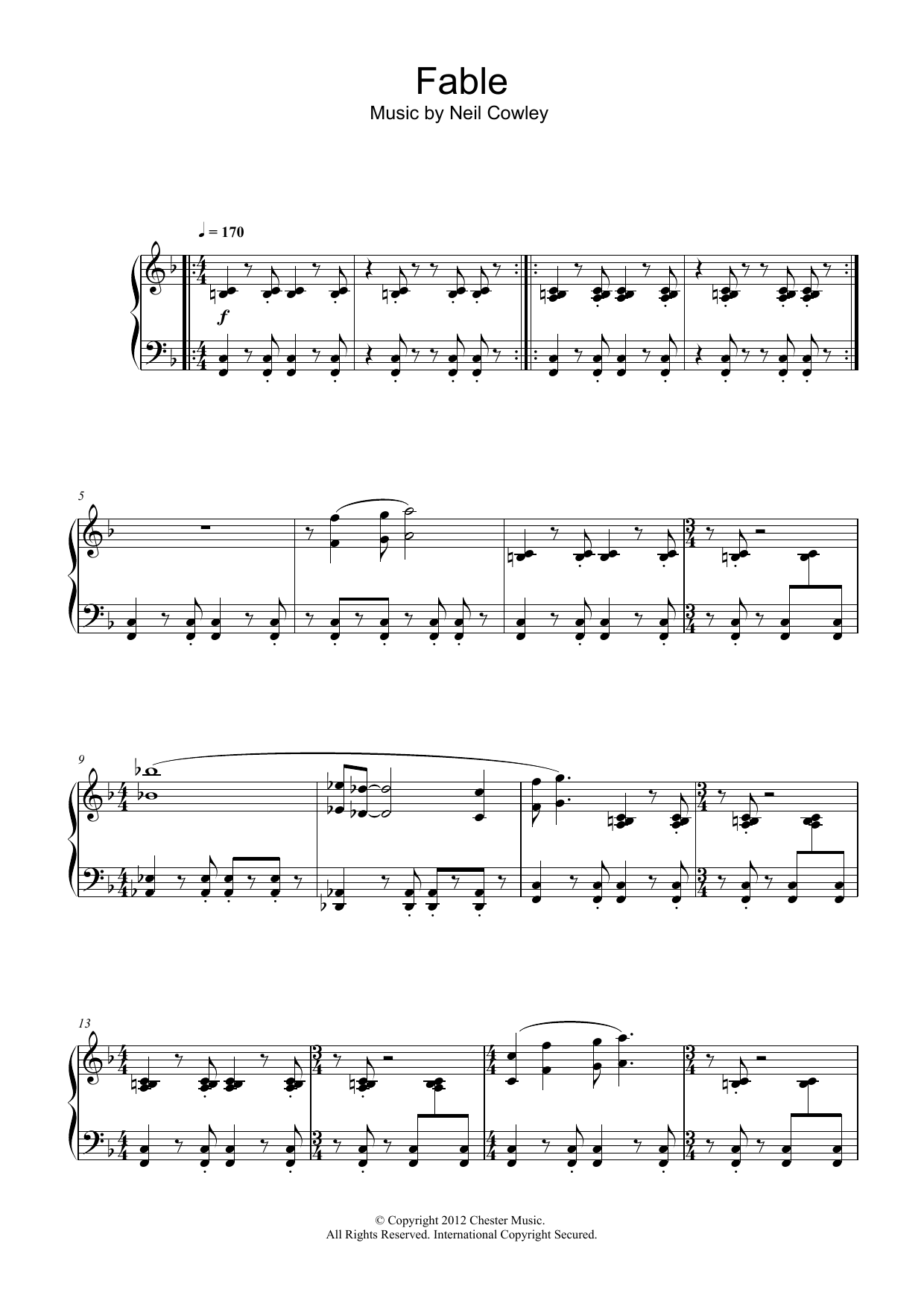 The Neil Cowley Trio Fable sheet music notes and chords arranged for Piano Solo