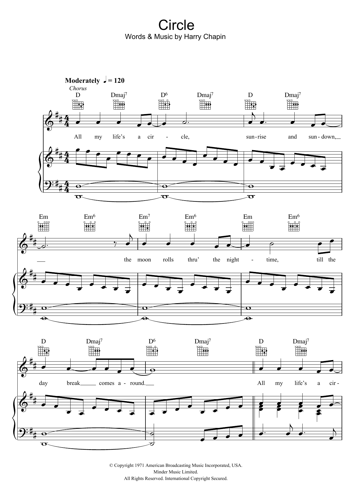 The New Seekers Circles sheet music notes and chords arranged for Piano, Vocal & Guitar Chords