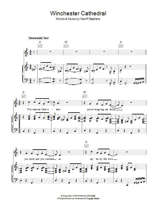 The New Vaudeville Band Winchester Cathedral sheet music notes and chords arranged for Guitar Chords/Lyrics