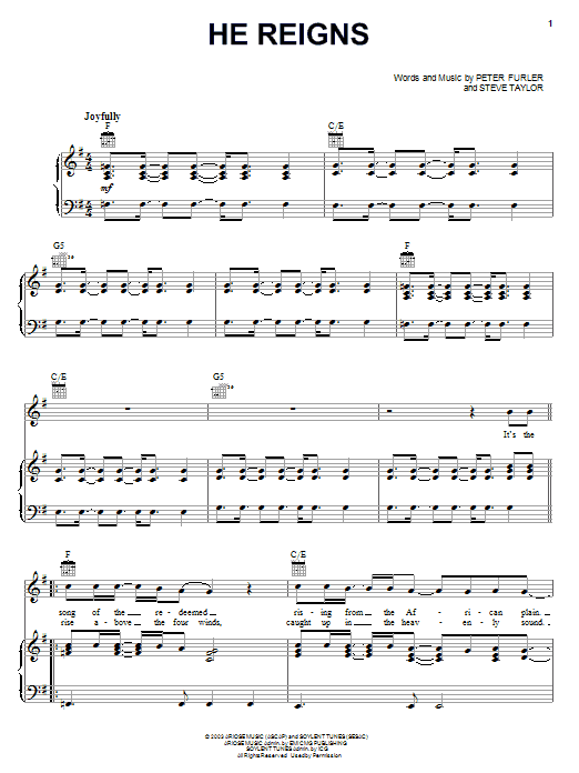 Newsboys He Reigns sheet music notes and chords arranged for Piano, Vocal & Guitar Chords (Right-Hand Melody)