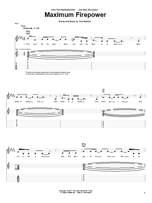 The Nightwatchman Maximum Firepower sheet music notes and chords arranged for Guitar Tab