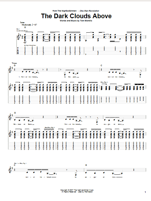 The Nightwatchman The Dark Clouds Above sheet music notes and chords arranged for Guitar Tab