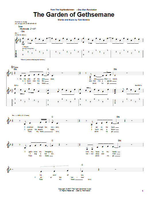 The Nightwatchman The Garden Of Gethsemane sheet music notes and chords arranged for Guitar Tab