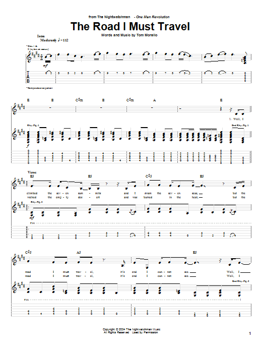 The Nightwatchman The Road I Must Travel sheet music notes and chords arranged for Easy Guitar Tab