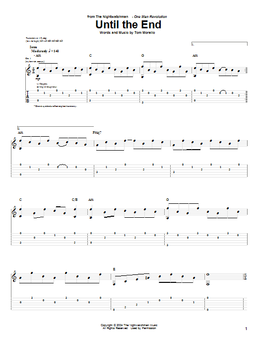 The Nightwatchman Until The End sheet music notes and chords arranged for Guitar Tab