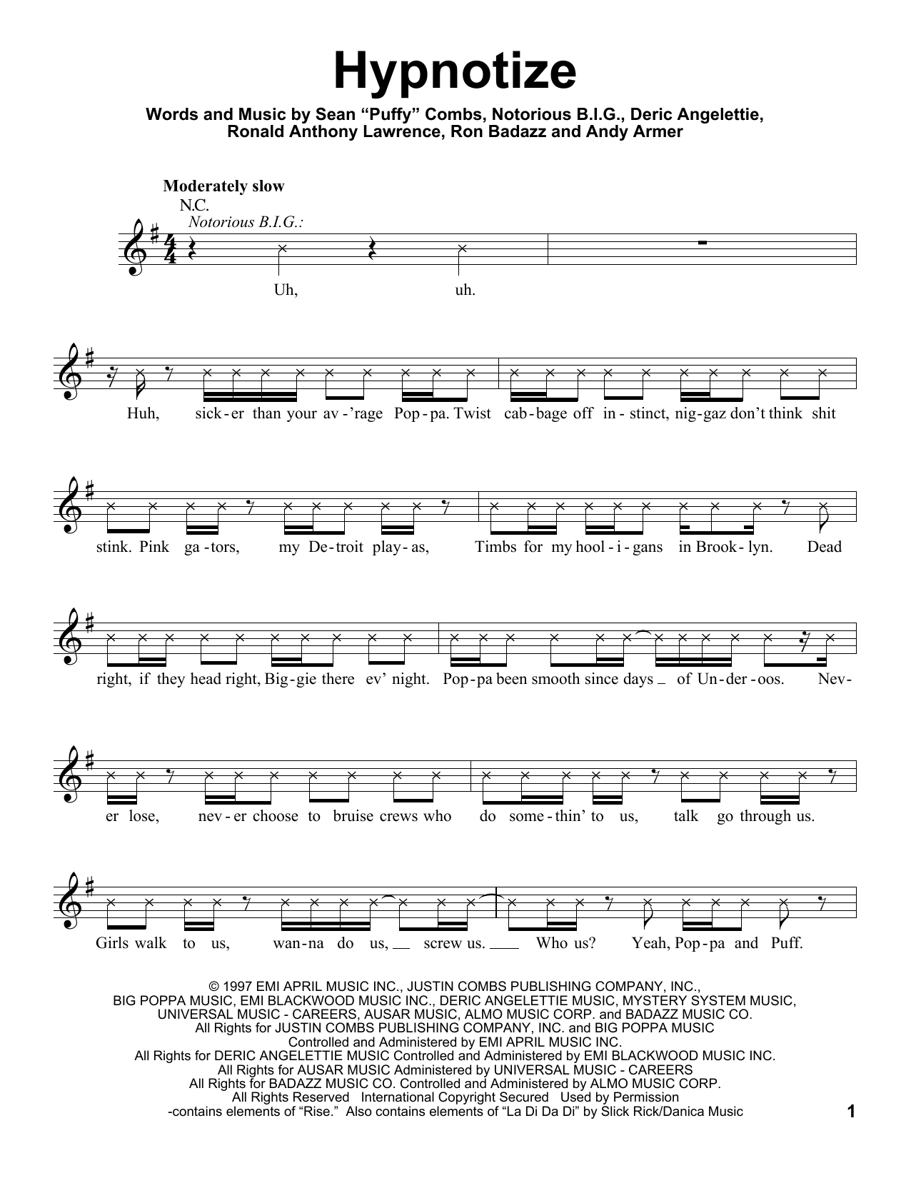 The Notorious B.I.G. Hypnotize sheet music notes and chords arranged for Pro Vocal