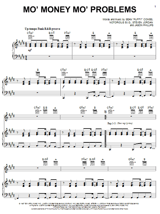 The Notorious B.I.G. Mo' Money Mo' Problems sheet music notes and chords arranged for Piano, Vocal & Guitar Chords (Right-Hand Melody)