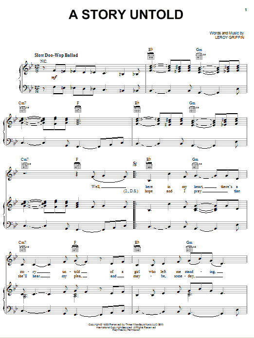 The Nutmegs A Story Untold sheet music notes and chords arranged for Piano, Vocal & Guitar Chords (Right-Hand Melody)
