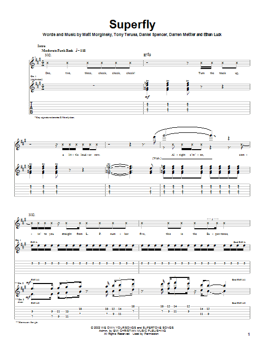 The O.C. Supertones Superfly sheet music notes and chords arranged for Guitar Tab