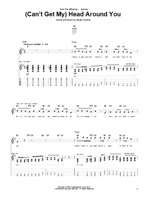 The Offspring (Can't Get My) Head Around You sheet music notes and chords arranged for Bass Guitar Tab