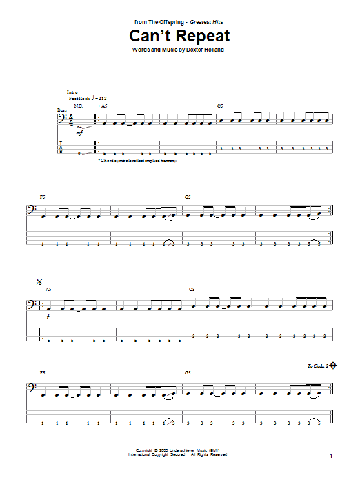 The Offspring Can't Repeat sheet music notes and chords arranged for Guitar Tab