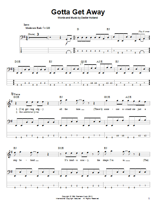 The Offspring Gotta Get Away sheet music notes and chords arranged for Guitar Tab (Single Guitar)