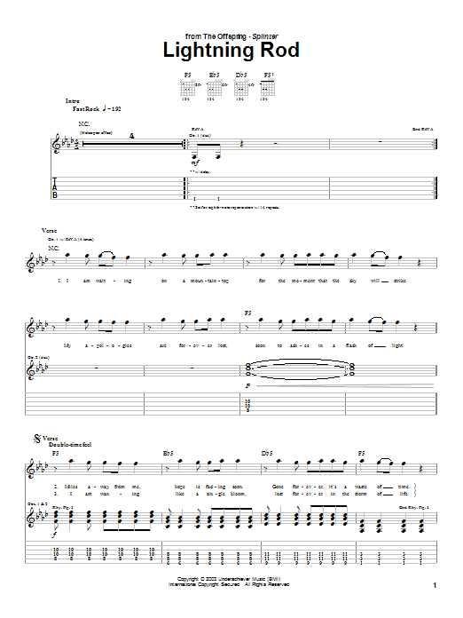 The Offspring Lightning Rod sheet music notes and chords arranged for Guitar Tab