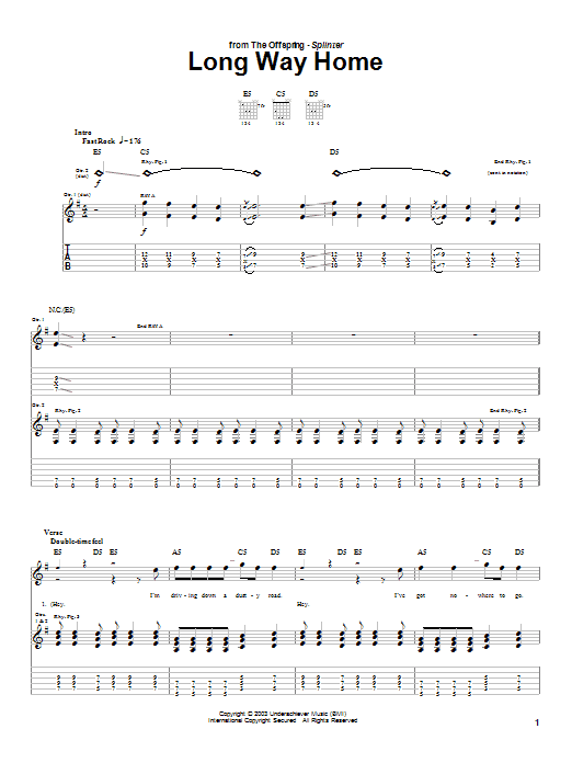 The Offspring Long Way Home sheet music notes and chords arranged for Guitar Tab