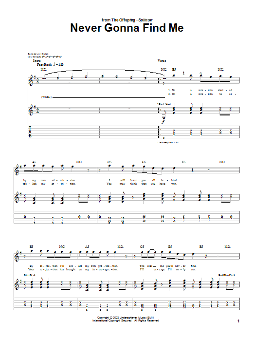 The Offspring Never Gonna Find Me sheet music notes and chords arranged for Guitar Tab