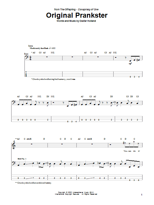 The Offspring Original Prankster sheet music notes and chords arranged for Guitar Tab (Single Guitar)