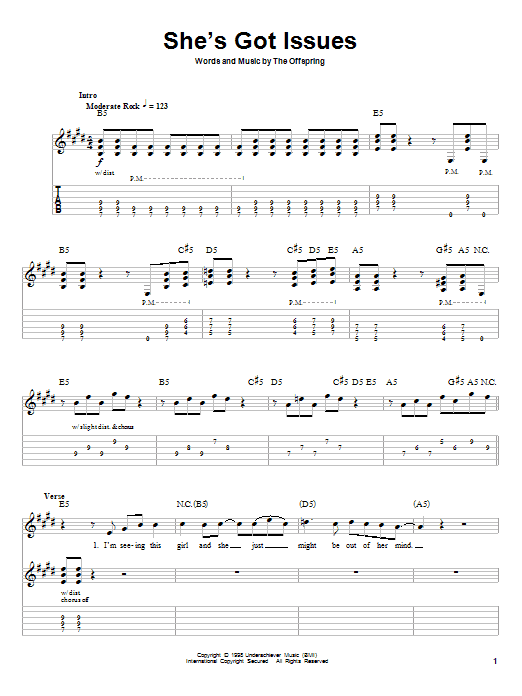 The Offspring She's Got Issues sheet music notes and chords arranged for Guitar Tab (Single Guitar)