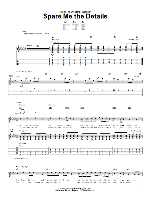 The Offspring Spare Me The Details sheet music notes and chords arranged for Guitar Tab