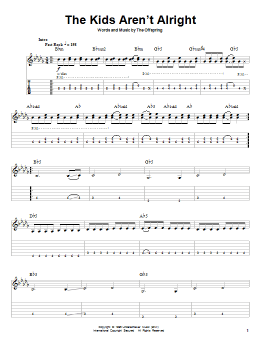 The Offspring The Kids Aren't Alright sheet music notes and chords arranged for Guitar Tab (Single Guitar)