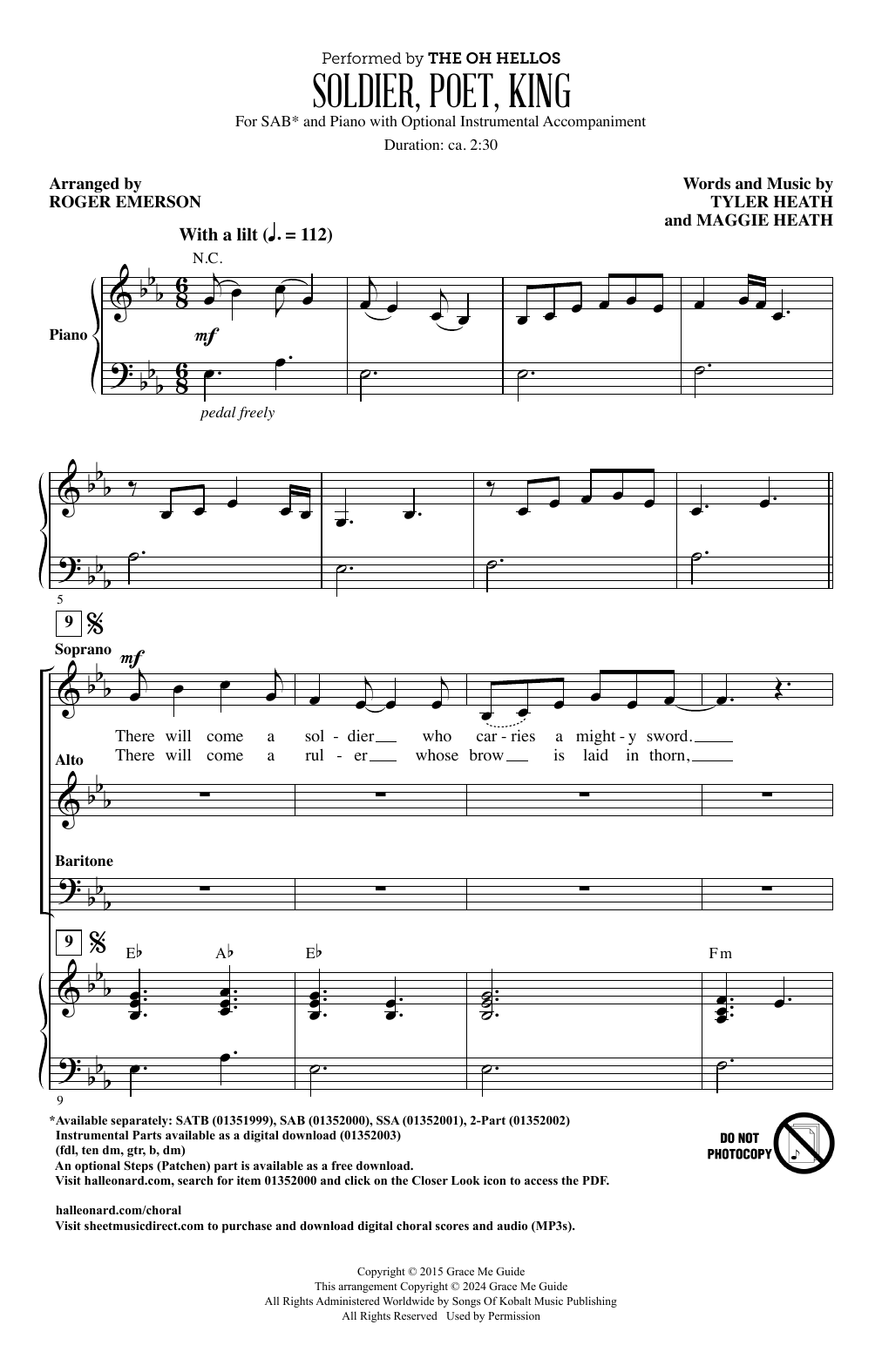The Oh Hellos Soldier, Poet, King (arr. Roger Emerson) sheet music notes and chords arranged for 2-Part Choir