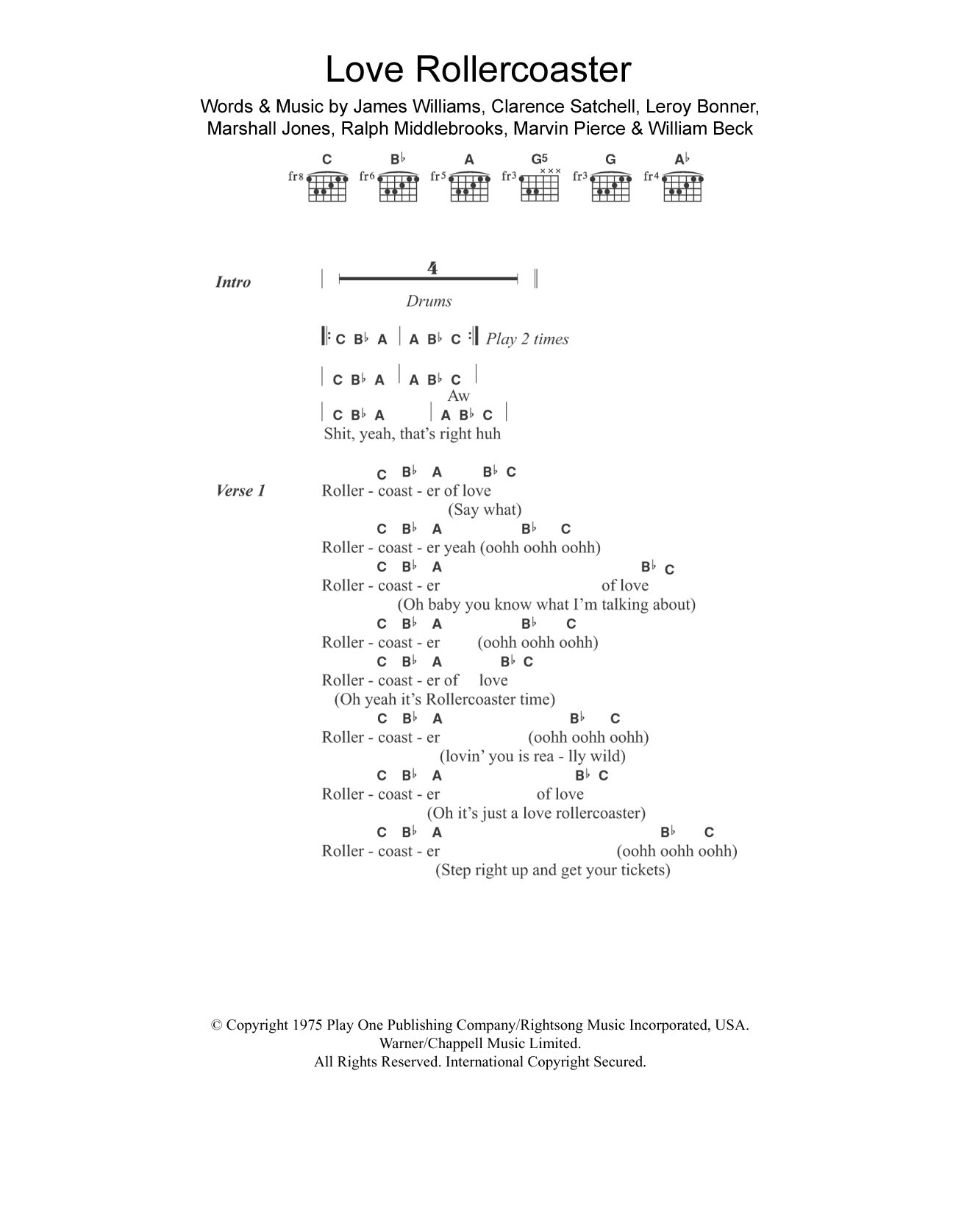 The Ohio Players Love Rollercoaster sheet music notes and chords arranged for Guitar Chords/Lyrics