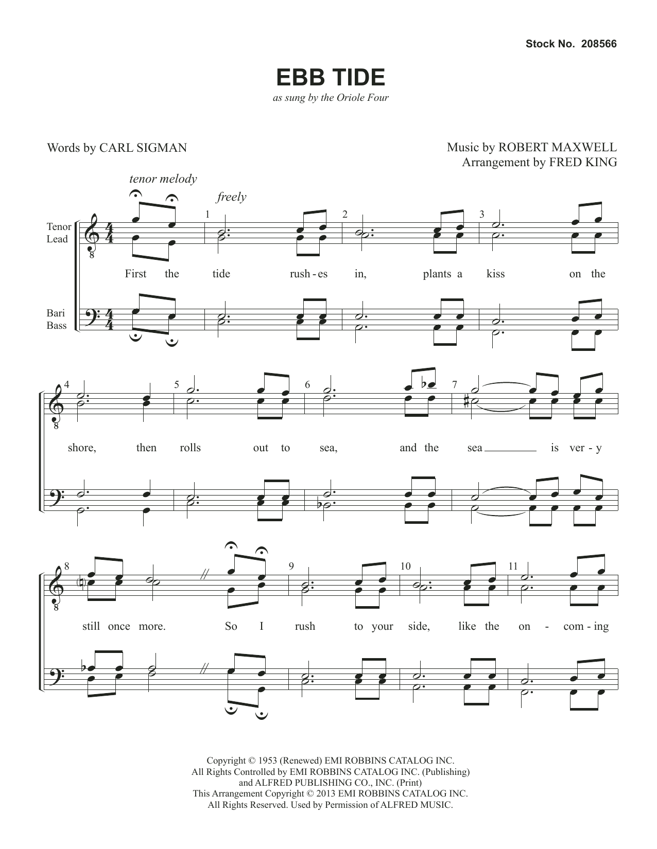 The Oriole Four Ebb Tide (arr. Fred King) sheet music notes and chords arranged for SSAA Choir