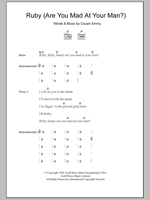 The Osborne Brothers Ruby (Are You Mad At Your Man?) sheet music notes and chords arranged for Guitar Chords/Lyrics