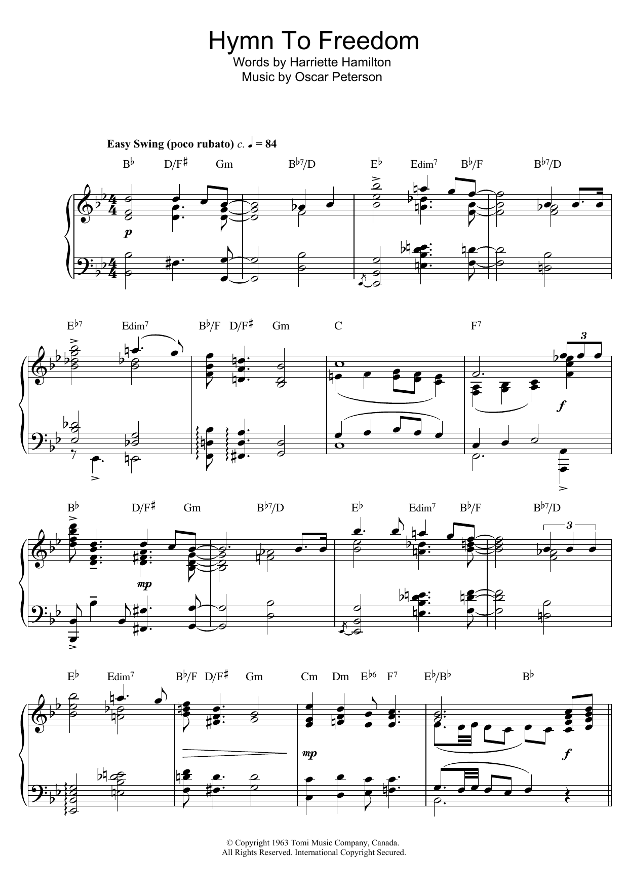 The Oscar Peterson Trio Hymn To Freedom sheet music notes and chords arranged for Piano Solo