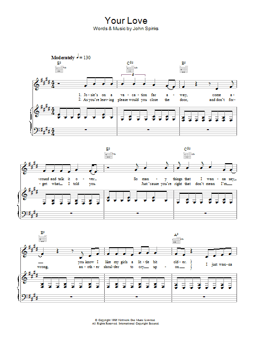 The Outfield Your Love sheet music notes and chords arranged for Easy Bass Tab