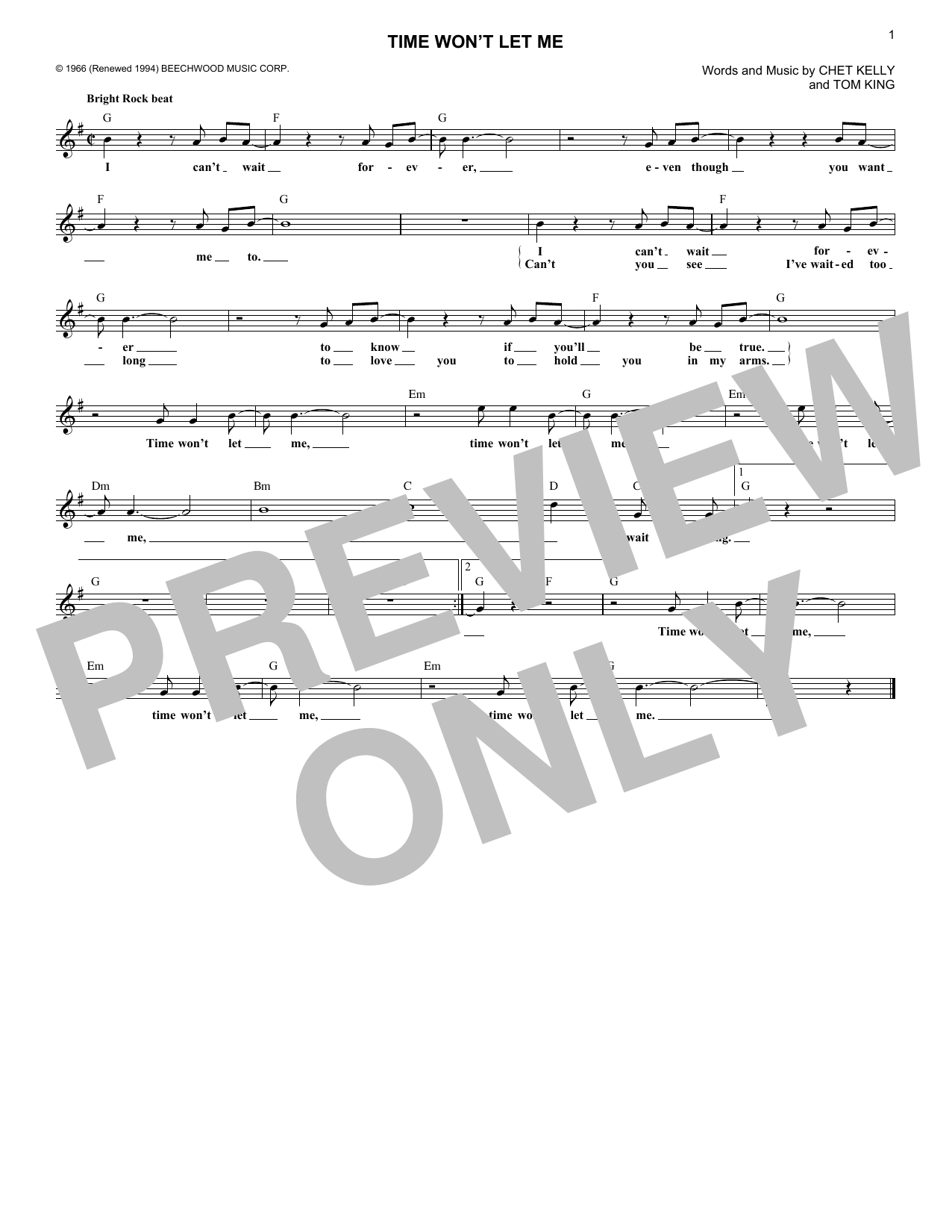 The Outsiders Time Won't Let Me sheet music notes and chords arranged for Lead Sheet / Fake Book