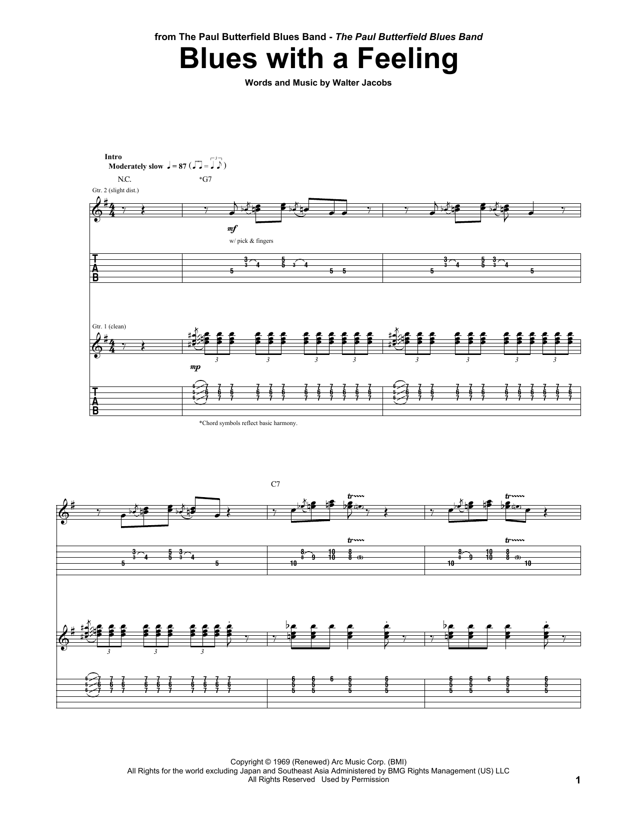 The Paul Butterfield Blues Band Blues With A Feeling sheet music notes and chords arranged for Guitar Tab