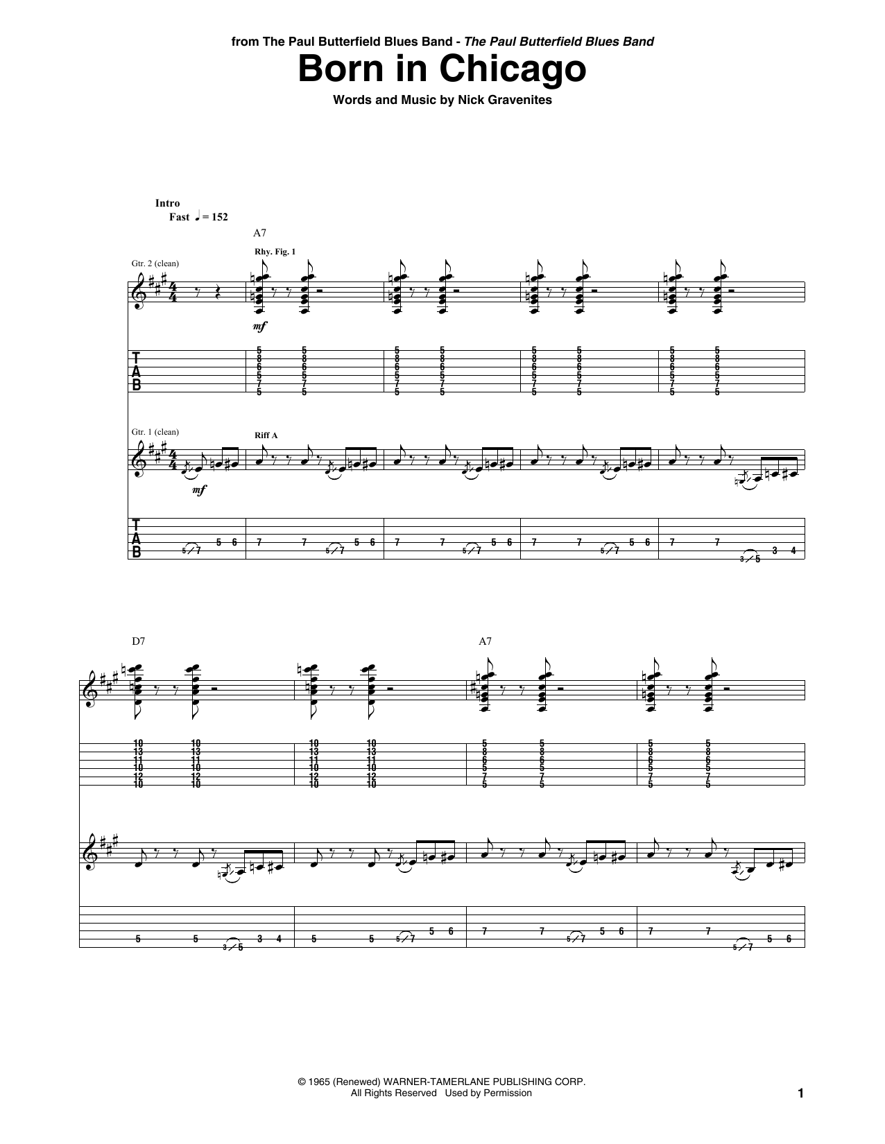 The Paul Butterfield Blues Band Born In Chicago sheet music notes and chords arranged for Guitar Tab