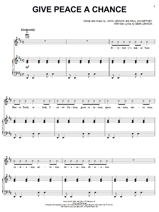 The Peace Choir Give Peace A Chance sheet music notes and chords arranged for Piano, Vocal & Guitar Chords (Right-Hand Melody)