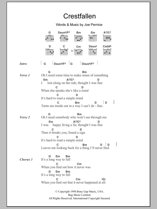 The Pernice Brothers Crestfallen sheet music notes and chords arranged for Guitar Chords/Lyrics