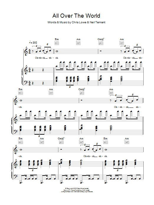 The Pet Shop Boys All Over The World sheet music notes and chords arranged for Piano, Vocal & Guitar Chords