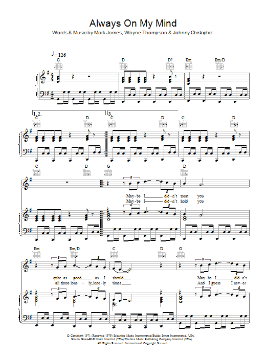 The Pet Shop Boys Always On My Mind sheet music notes and chords arranged for Piano, Vocal & Guitar Chords