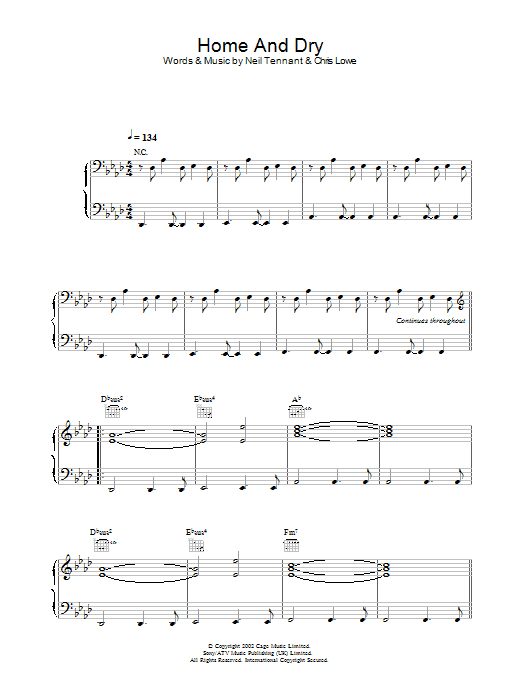 The Pet Shop Boys Home And Dry sheet music notes and chords arranged for Piano, Vocal & Guitar Chords