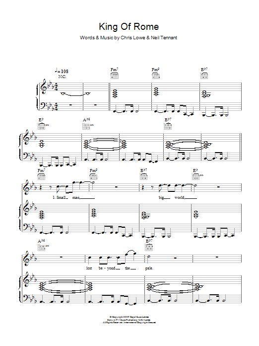 The Pet Shop Boys King Of Rome sheet music notes and chords arranged for Piano, Vocal & Guitar Chords
