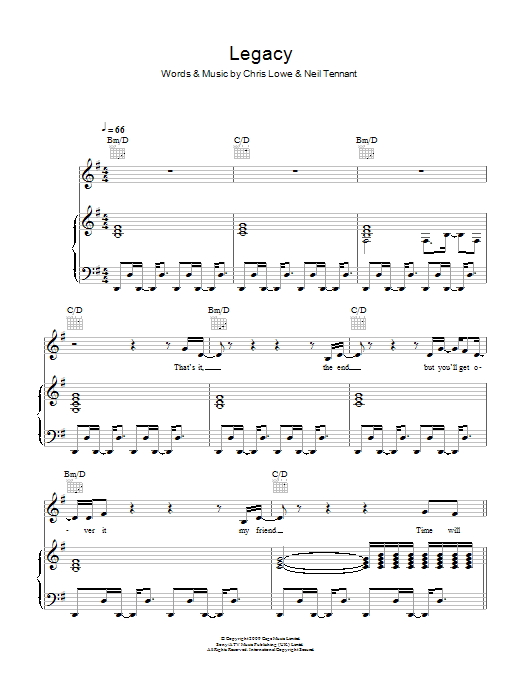 The Pet Shop Boys Legacy sheet music notes and chords arranged for Piano, Vocal & Guitar Chords