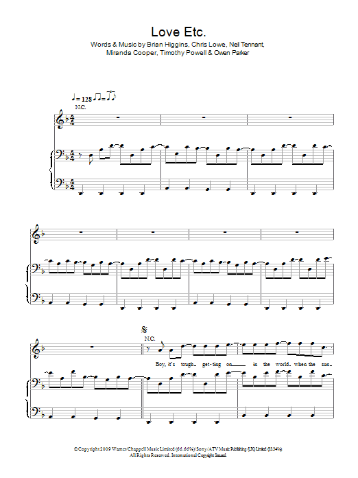 The Pet Shop Boys Love Etc. sheet music notes and chords arranged for Piano, Vocal & Guitar Chords