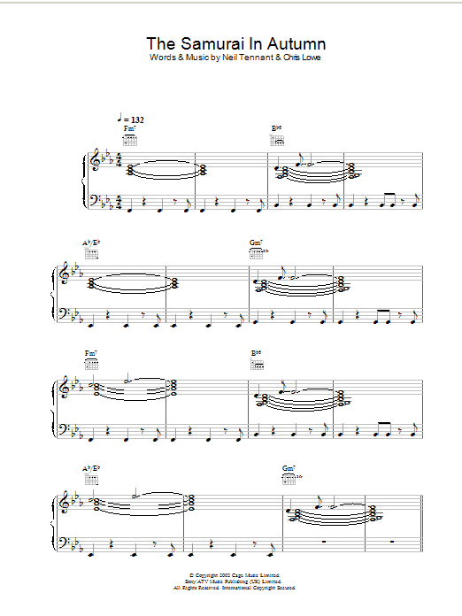 The Pet Shop Boys The Samurai In Autumn sheet music notes and chords arranged for Piano, Vocal & Guitar Chords