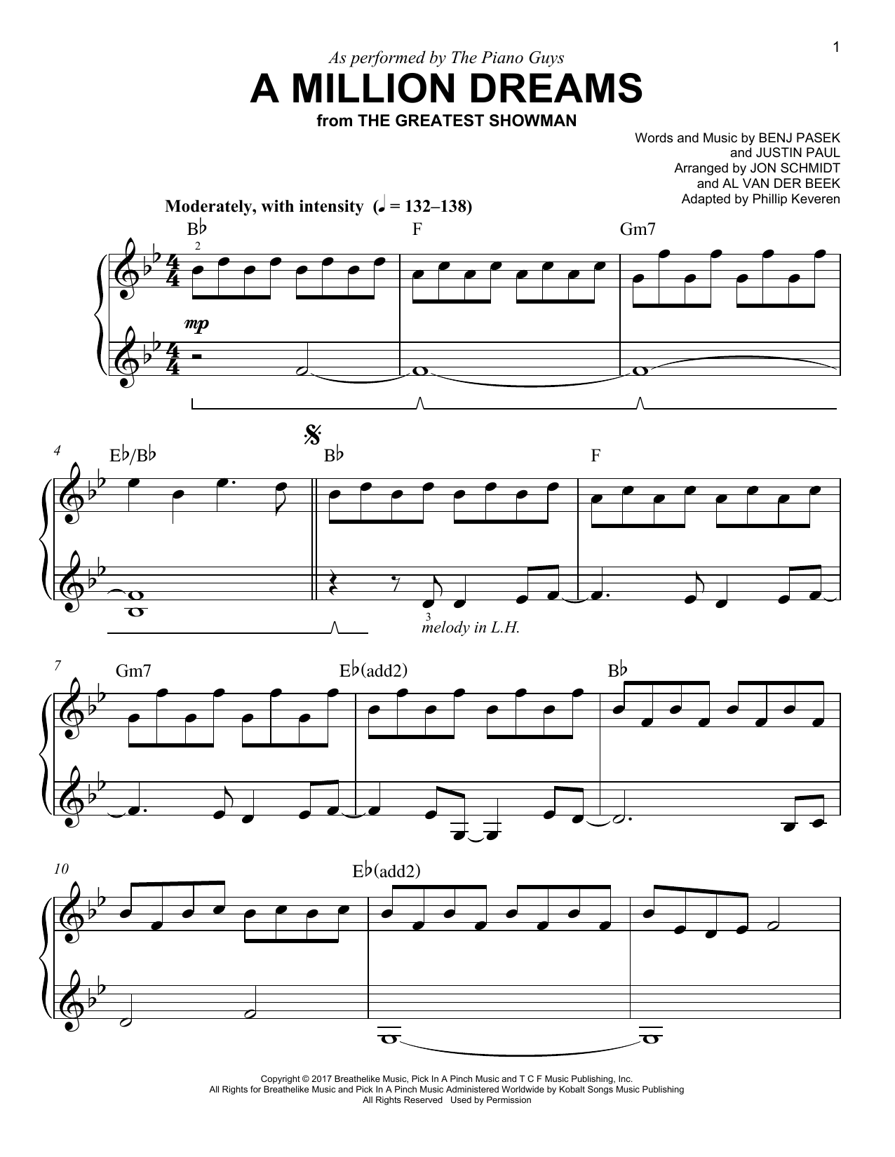 The Piano Guys A Million Dreams (arr. Phillip Keveren) sheet music notes and chords arranged for Easy Piano